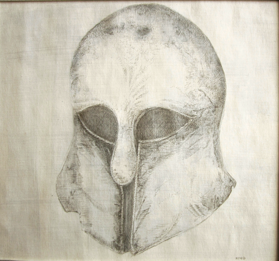 Silverpoint Drawing of a Corinthian Military Helmet